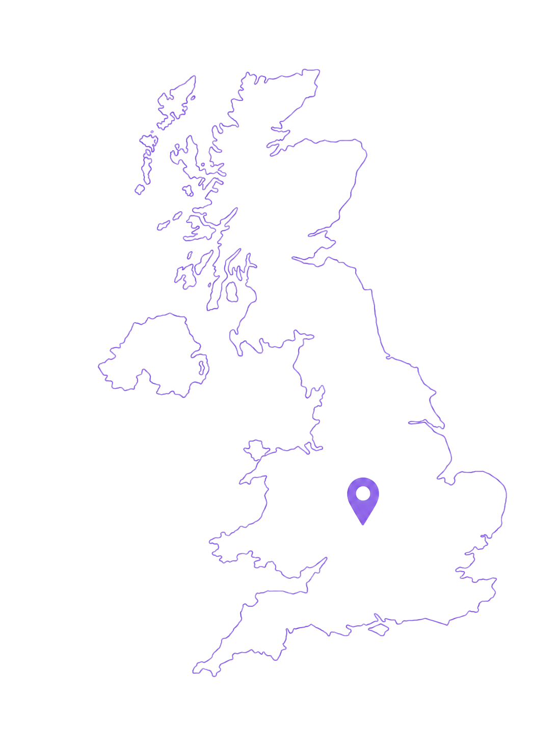 Outline map of the United Kingdom with Northampton marked
